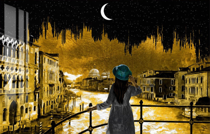 Venice Under Moonlight Glass Wall Art