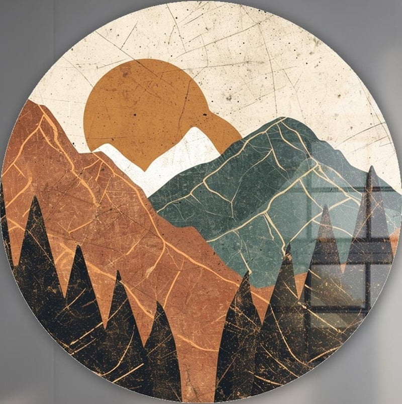 Brown Mountains - Rounded Glass Wall Art