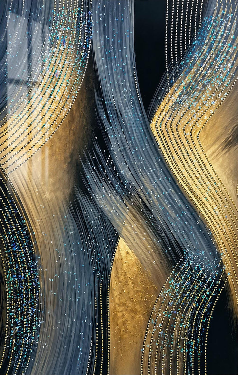 Gilded Sapphire Currents Glass Wall Art