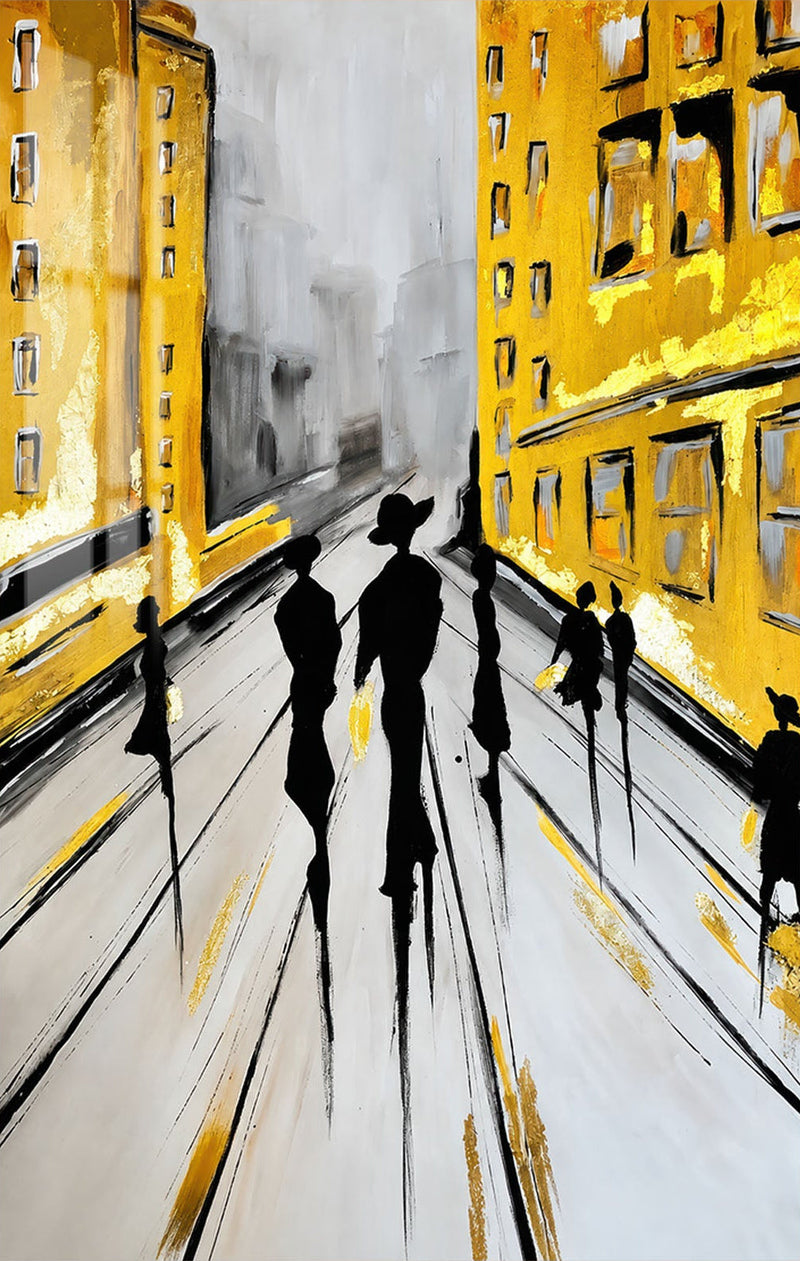 Golden City Walk Glass Wall Art