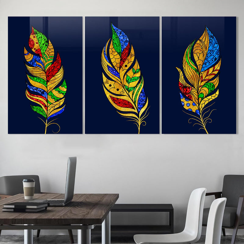 Artronauts Glass Print Golden Feathers - Trinity