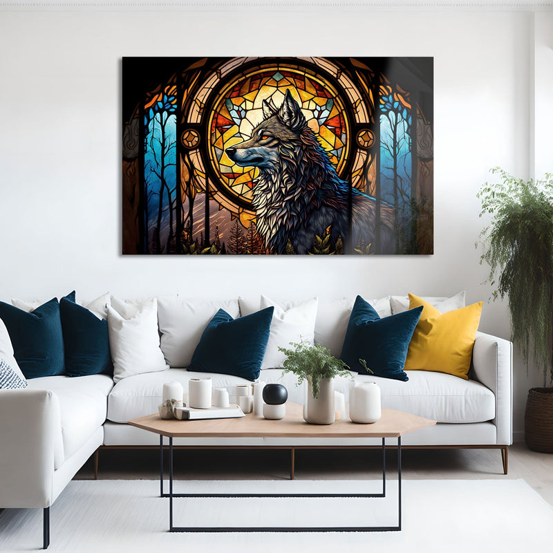 Artronauts Glass Print Wolf Stained Glass Effect