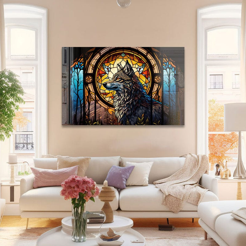 Artronauts Glass Print Wolf Stained Glass Effect