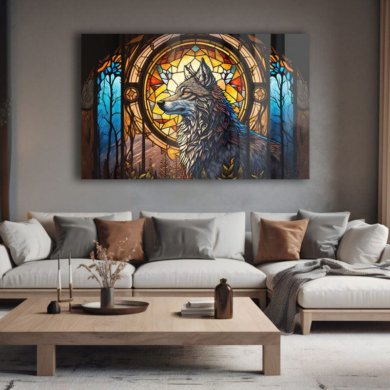 Artronauts Glass Print Wolf Stained Glass Effect