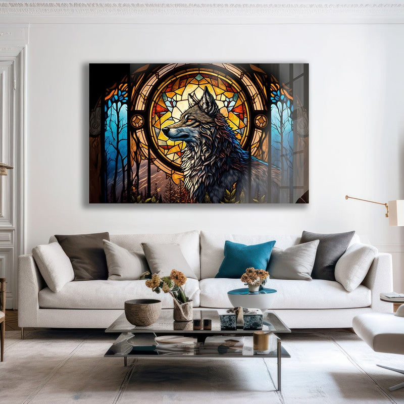 Artronauts Glass Print Wolf Stained Glass Effect