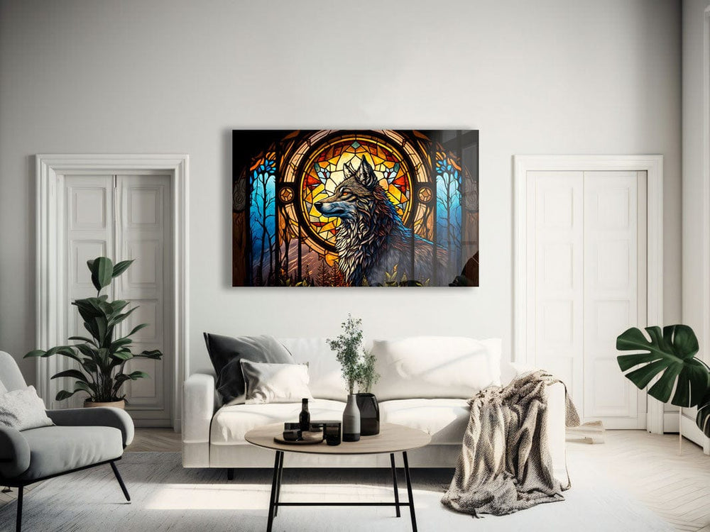 Artronauts Glass Print Wolf Stained Glass Effect