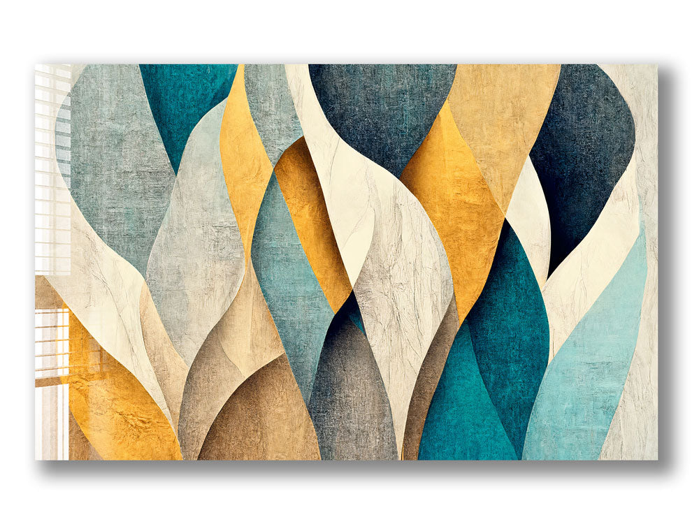 Blue & Yellow Abstract Patterns - Glass Wall Art