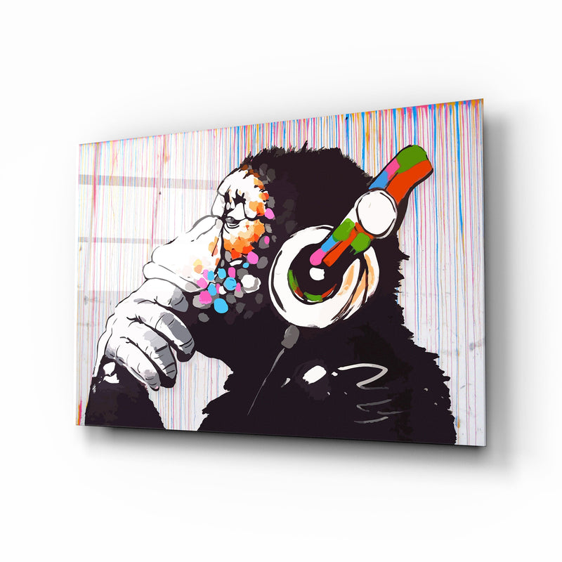 Artronauts Art Glass Print Music And Monkey - Banksy