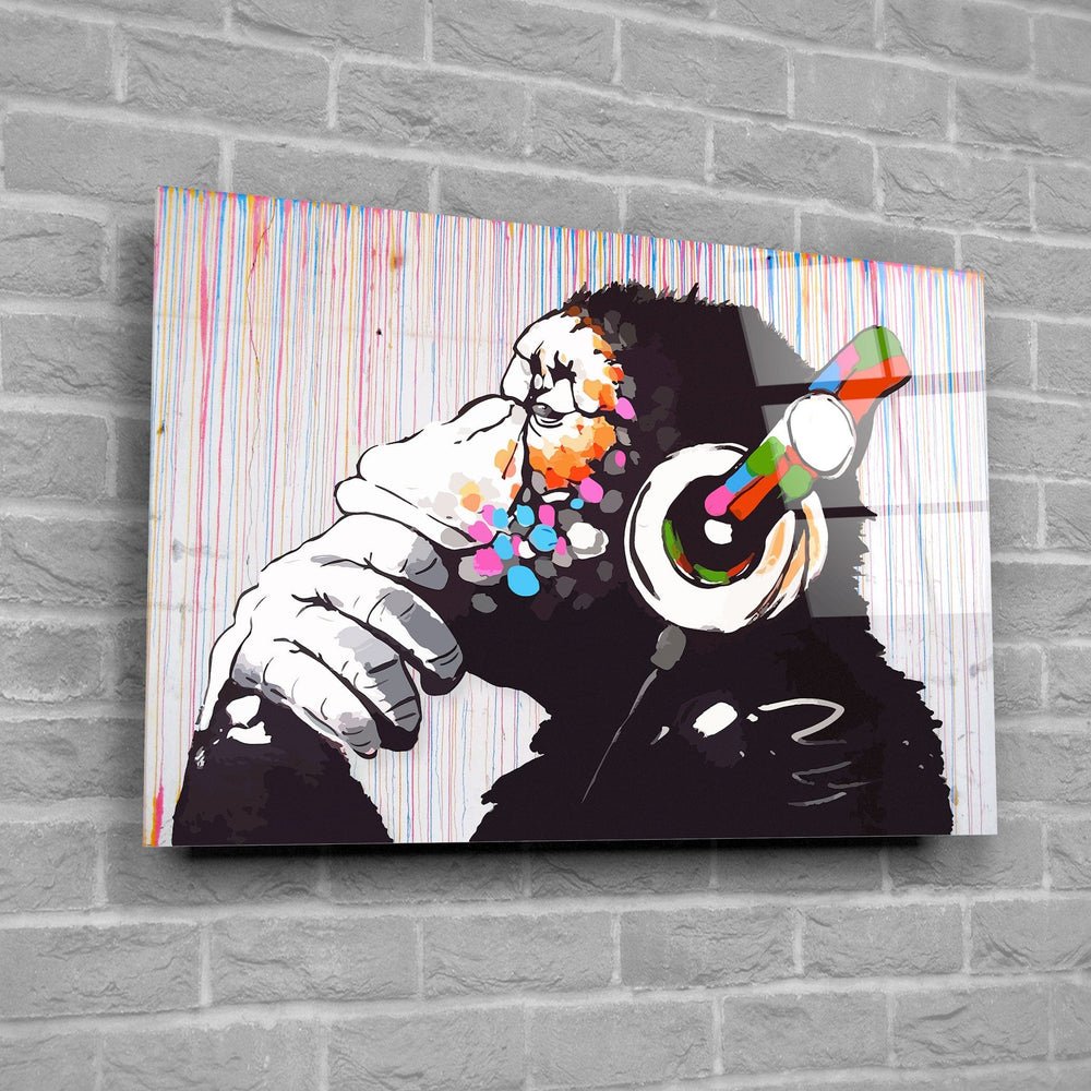 Artronauts Art Glass Print Music And Monkey - Banksy