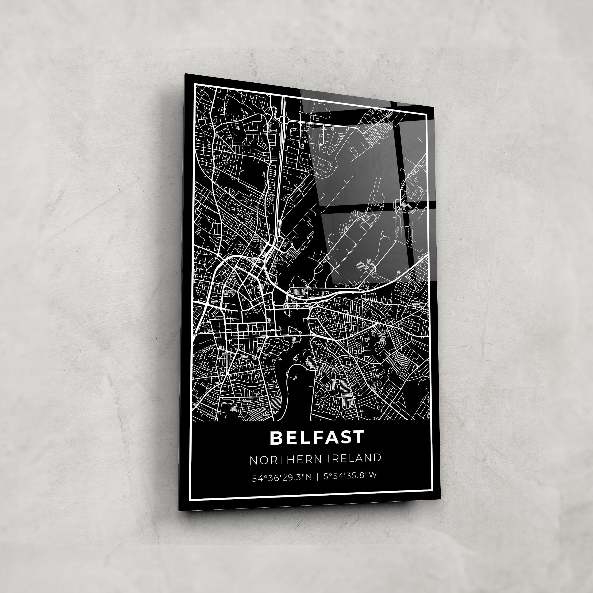 Belfast Map Glass Wall Art