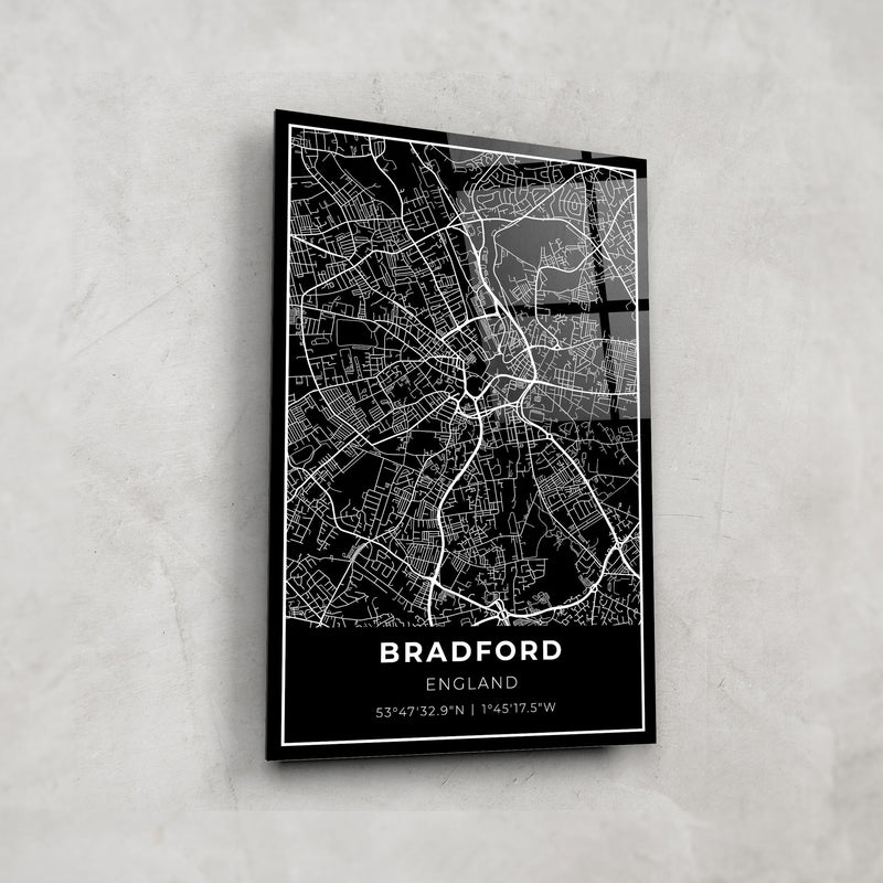 Artronauts Posters, Prints, & Visual Artwork Bradford Map - Glass Wall Art