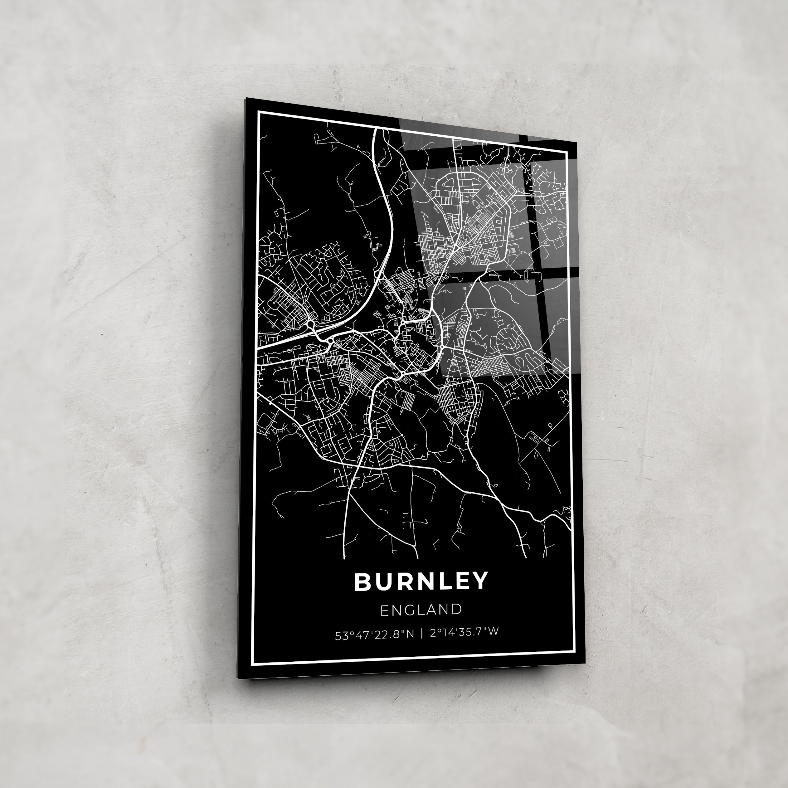 Burnley Map - Glass Wall Art