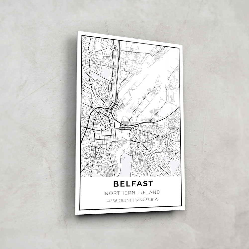 Belfast Map Glass Wall Art