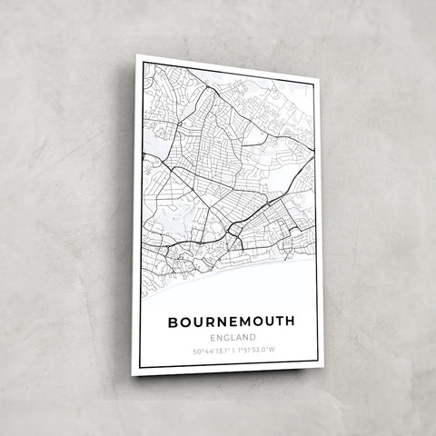 Bournemouth Map - Glass Wall Art