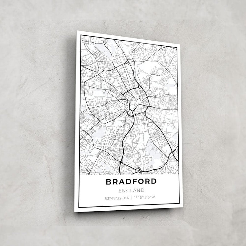 Artronauts Posters, Prints, & Visual Artwork Bradford Map - Glass Wall Art
