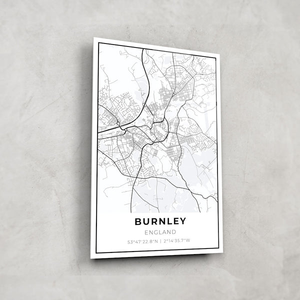 Burnley Map - Glass Wall Art
