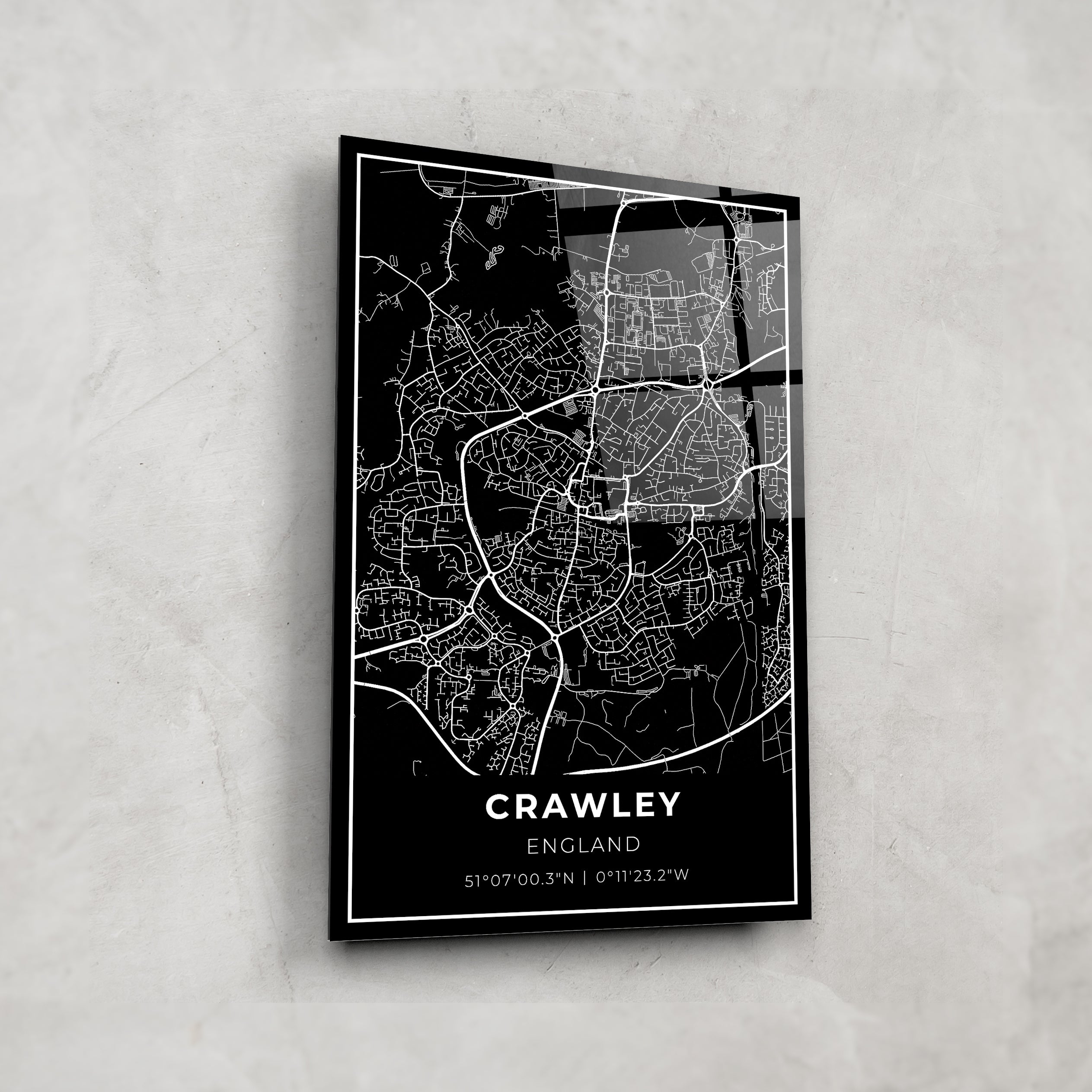 Crawley Map - Glass Wall Art