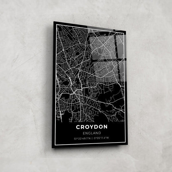 Croydon Map - Glass Wall Art