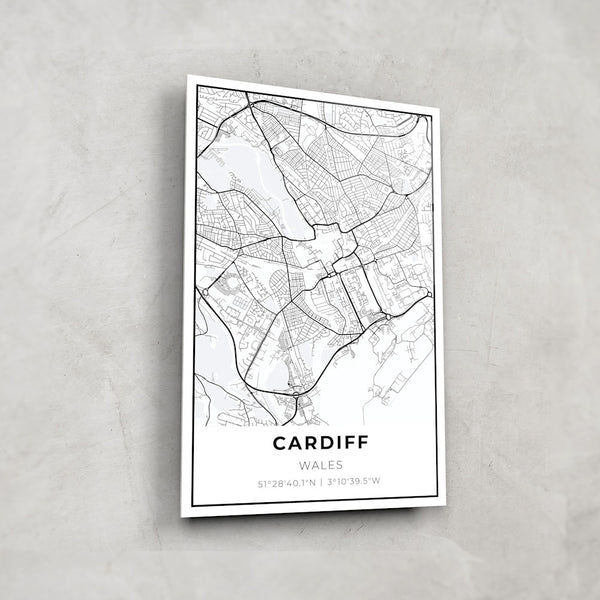 Cardiff Map - Glass Wall Art