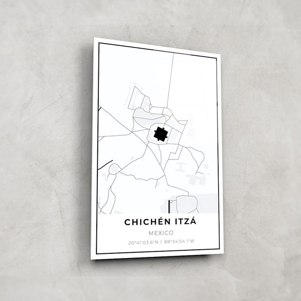 Chichen Itza Map - Glass Wall Art