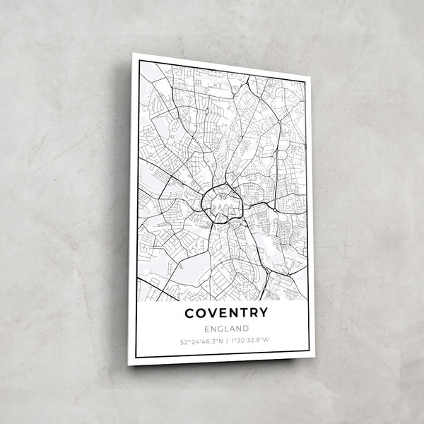 Coventry Map - Glass Wall Art