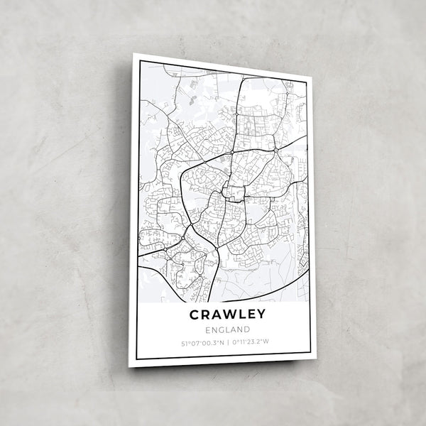 Crawley Map - Glass Wall Art