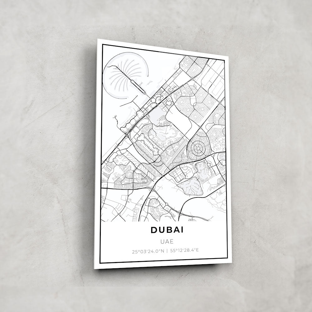 Dubai Map - Glass Wall Art