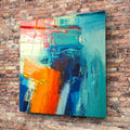 Artronauts Art Glass Print Abstract Blue & Orange - Square