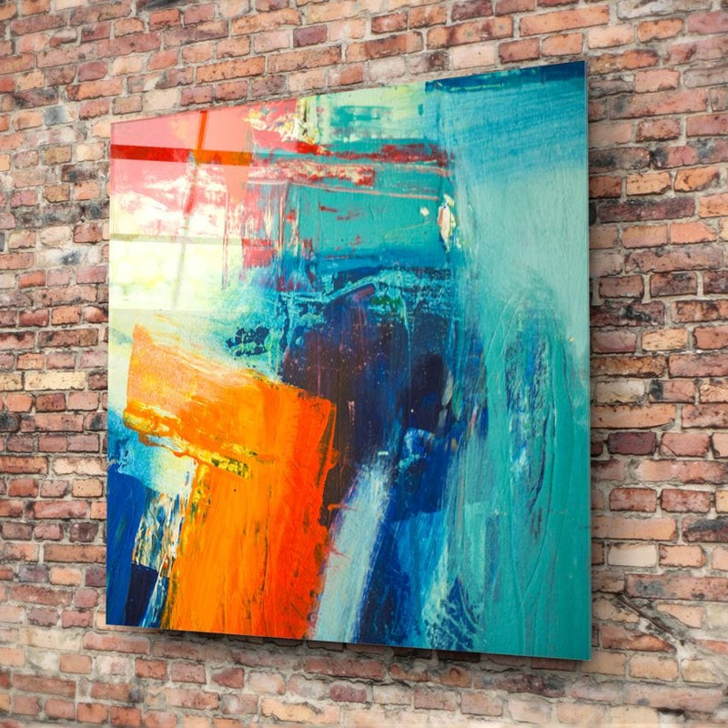 Artronauts Art Glass Print Abstract Blue & Orange - Square
