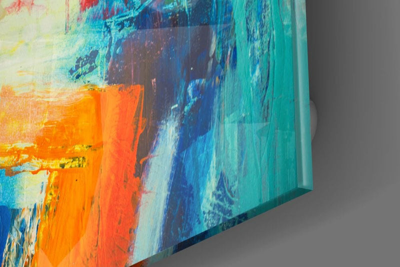 Artronauts Art Glass Print Abstract Blue & Orange - Square