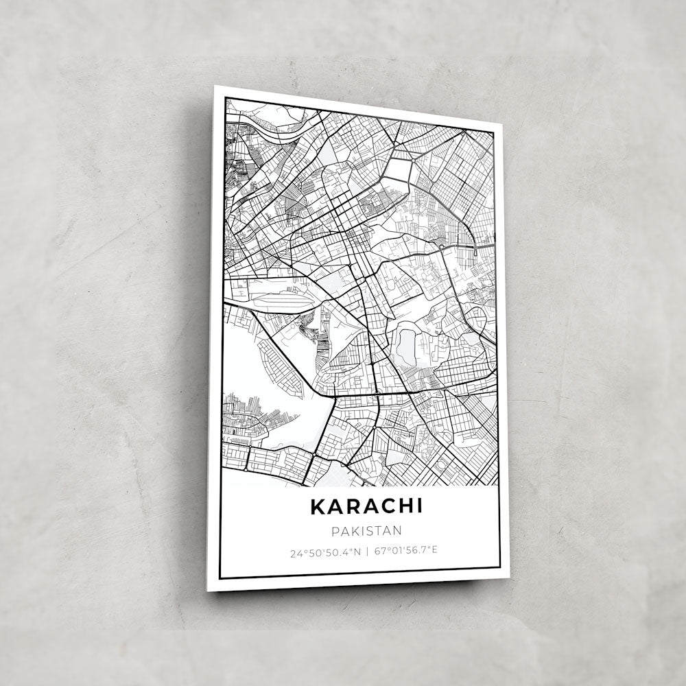 Karachi Map - Glass Wall Art