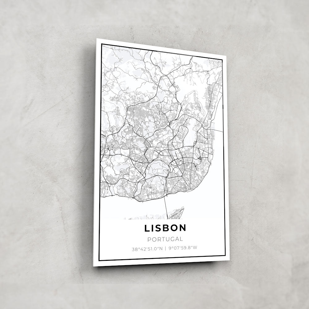 Lisbon Map - Glass Wall Art