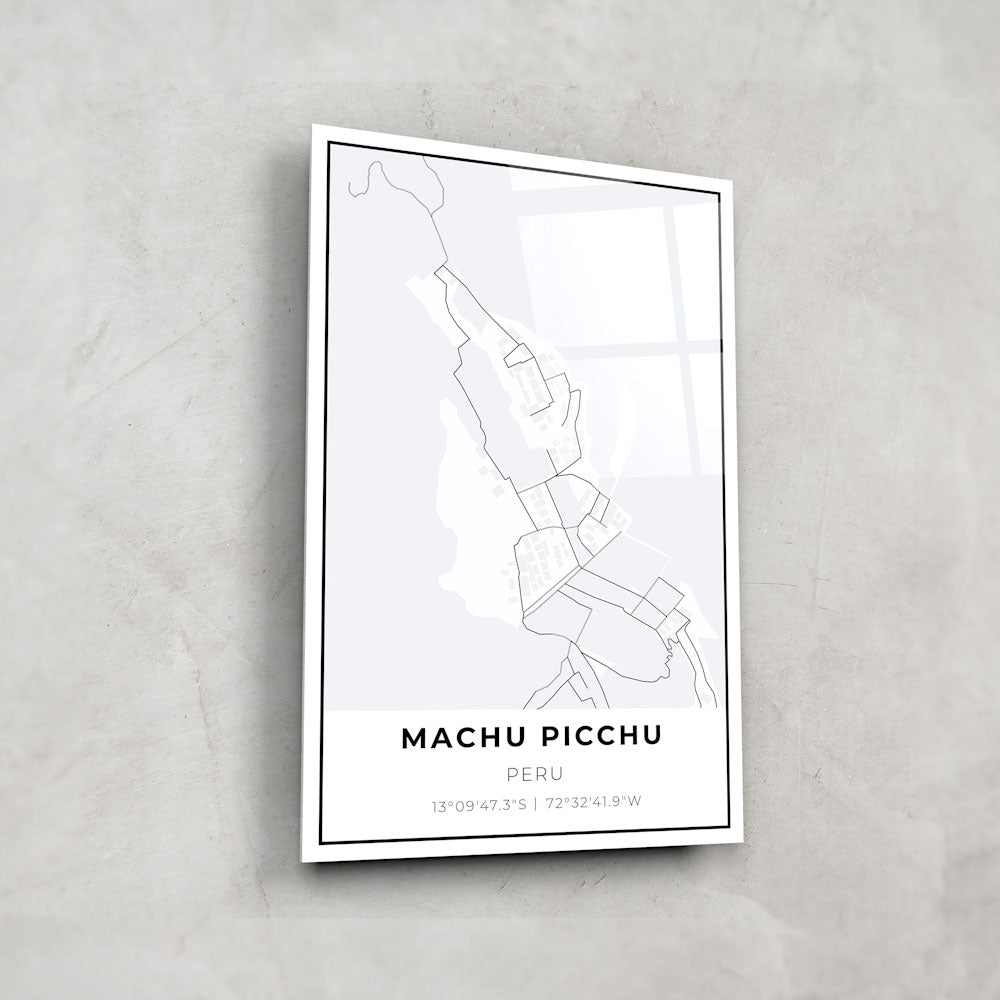 Machu Picchu Map - Glass Wall Art