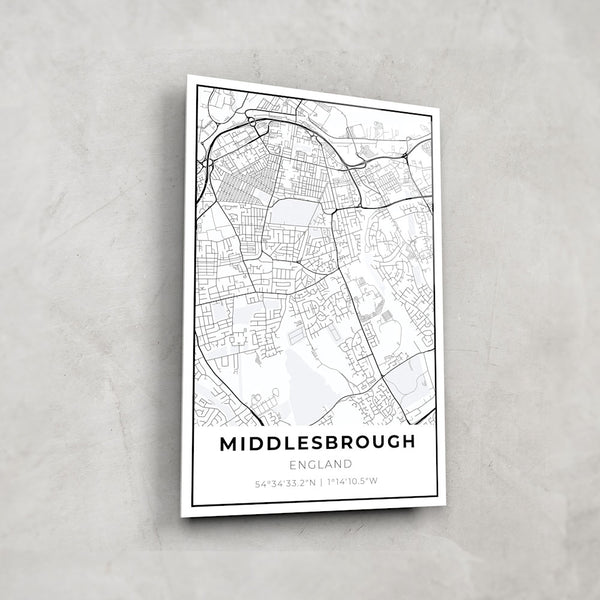 Middlesbrough Map - Glass Wall Art