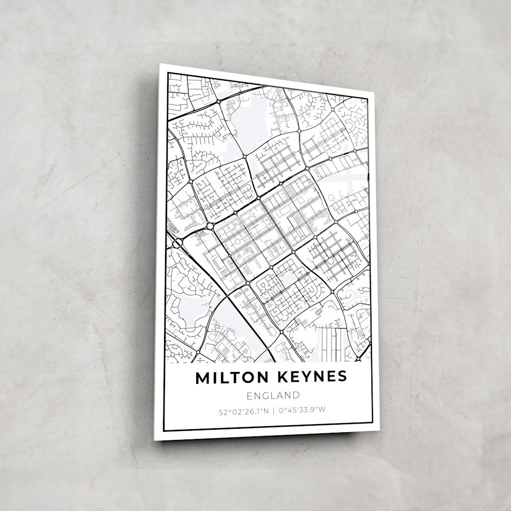 Milton Keynes Map - Glass Wall Art