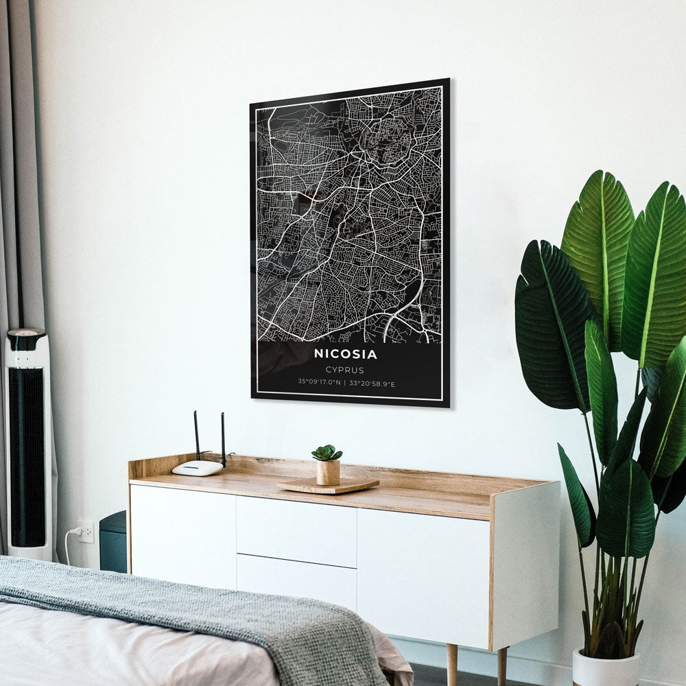 Nicosia - Cyprus Map - Glass Wall Art