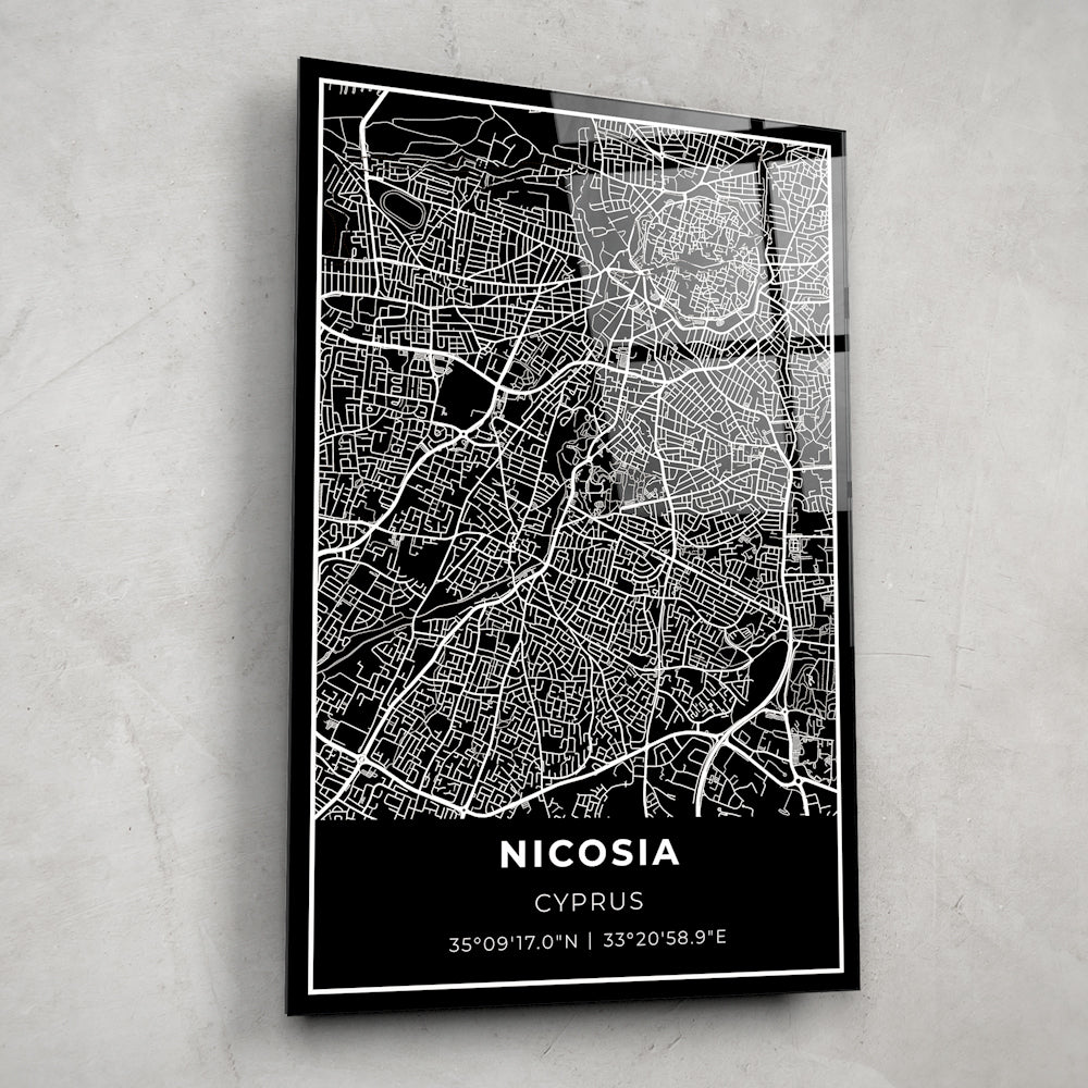 Nicosia - Cyprus Map - Glass Wall Art