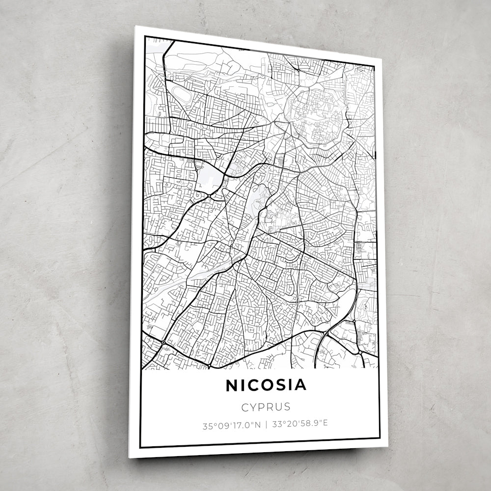 Nicosia - Cyprus Map - Glass Wall Art