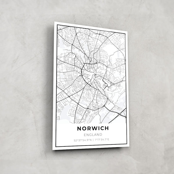 Norwich Map - Glass Wall Art