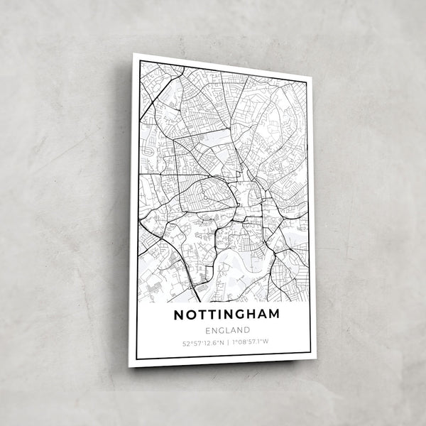Nottingham Map - Glass Wall Art