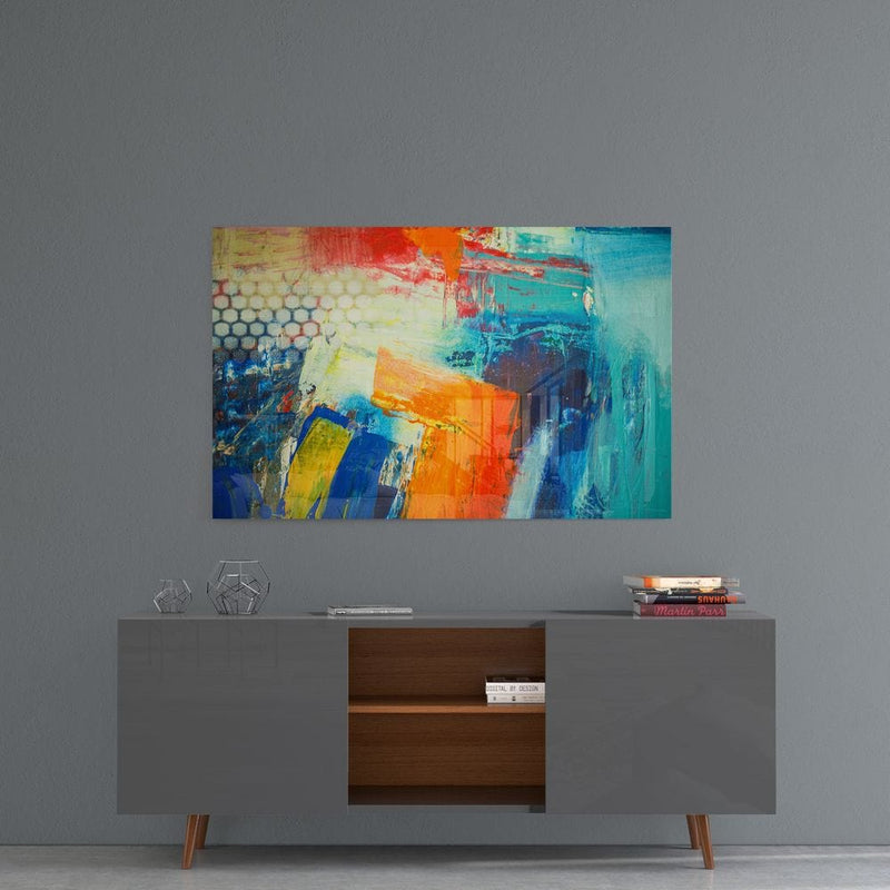 Artronauts Glass Print Abstract Blue & Orange II