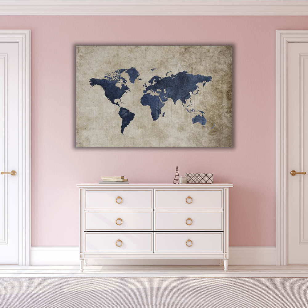 Beige & Blue World Map