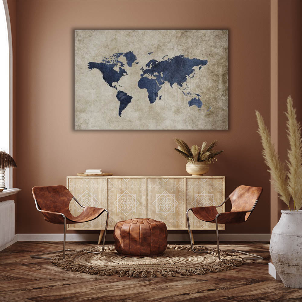 Beige & Blue World Map