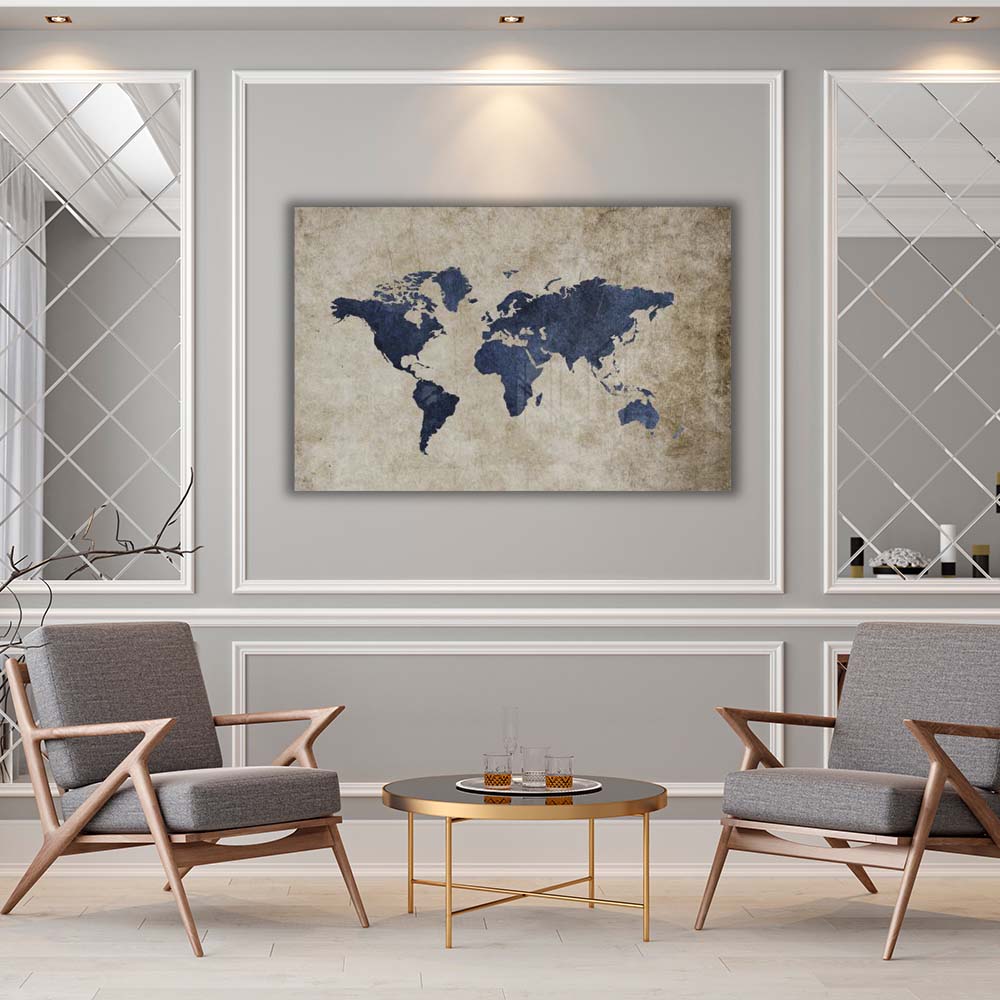 Beige & Blue World Map