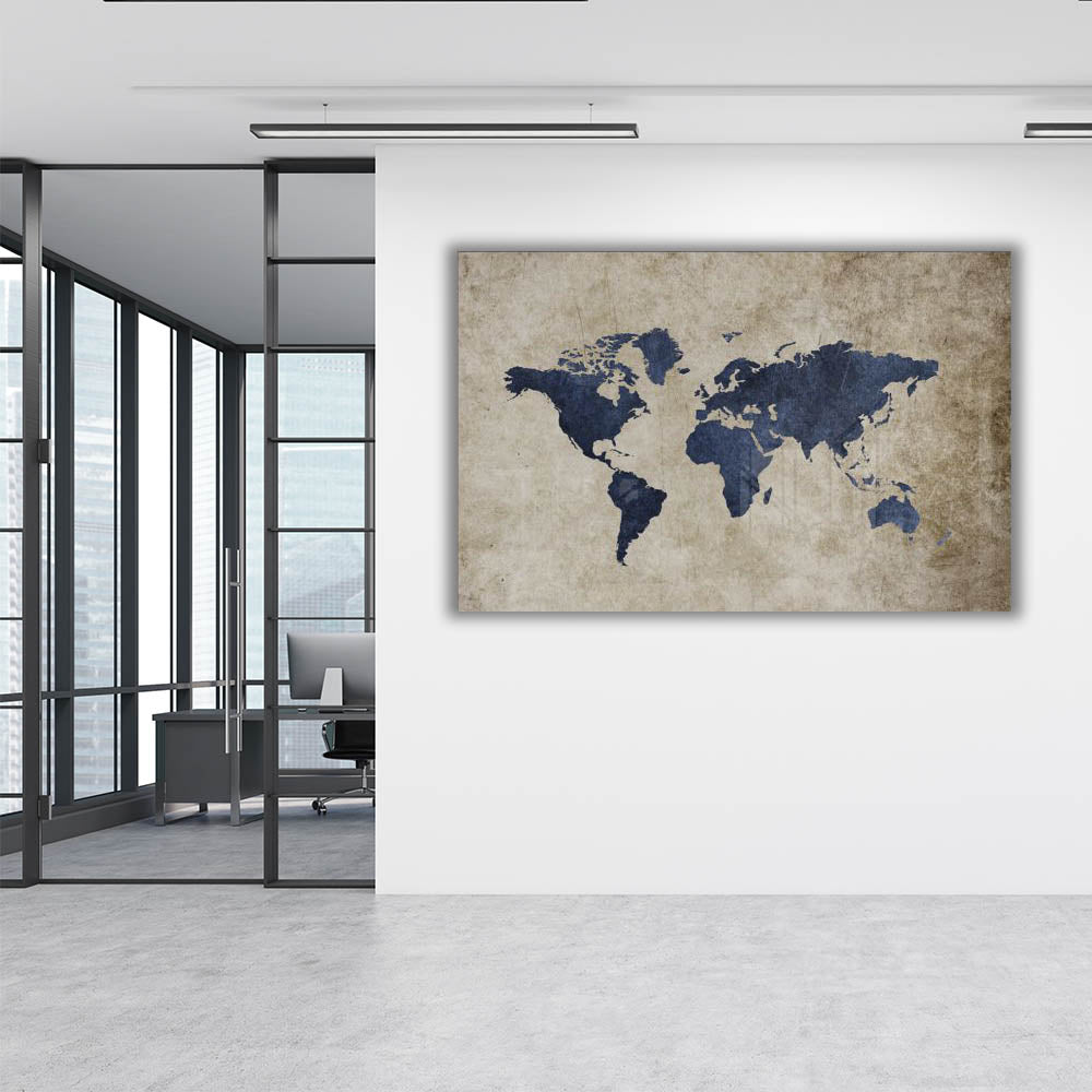 Beige & Blue World Map