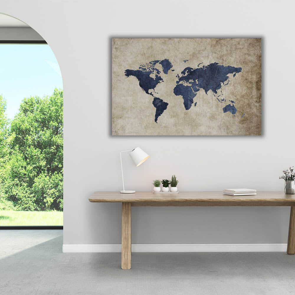 Beige & Blue World Map