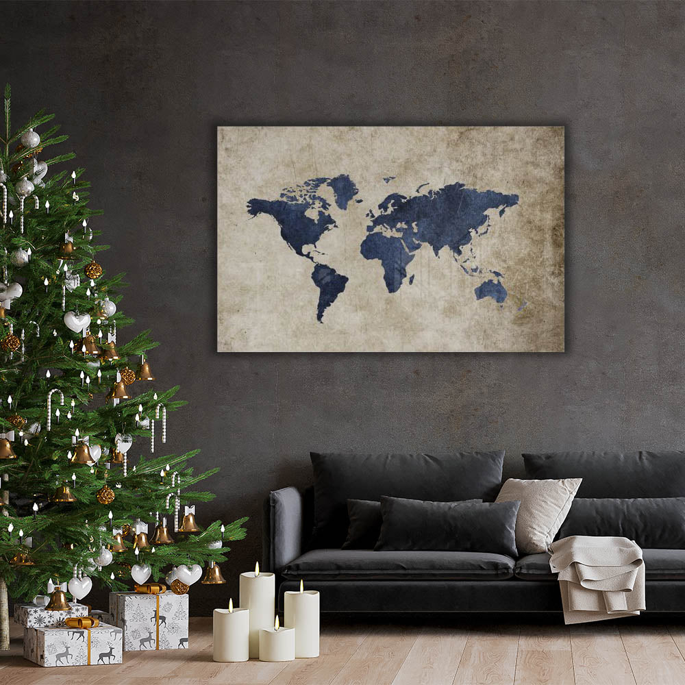 Beige & Blue World Map