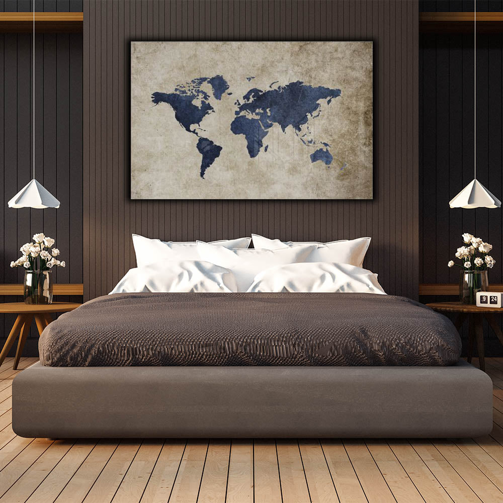 Beige & Blue World Map