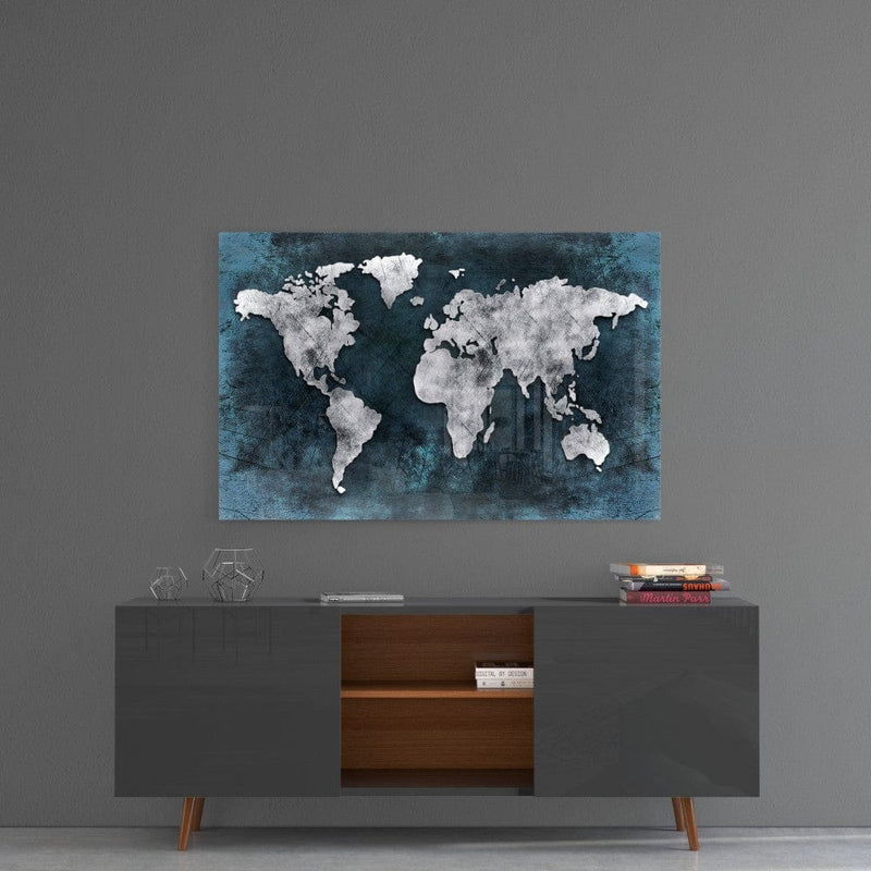 Artronauts Art Glass Print Blue World Map