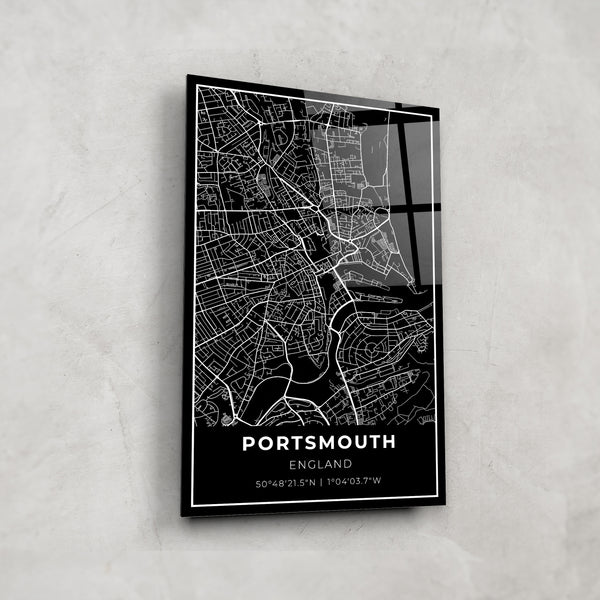 Portsmouth Map - Glass Wall Art